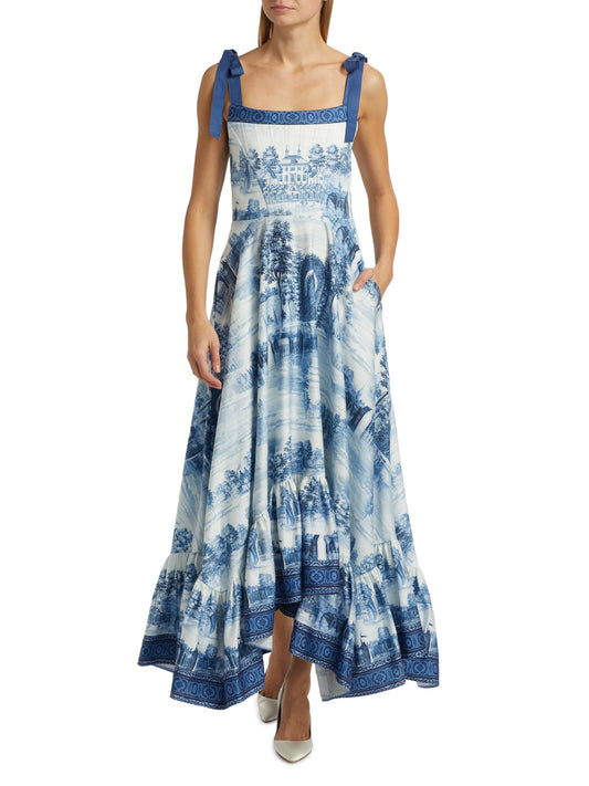 Blue Flowing Printed Maxi Dress