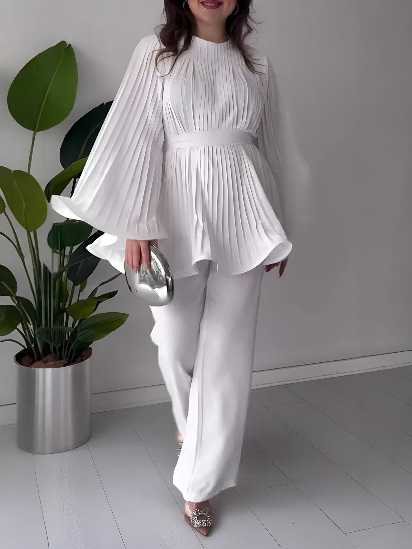 Solid Color Belted Suit