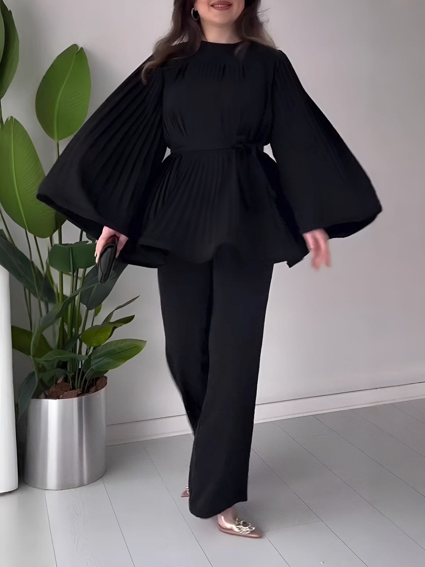 Solid Color Belted Suit