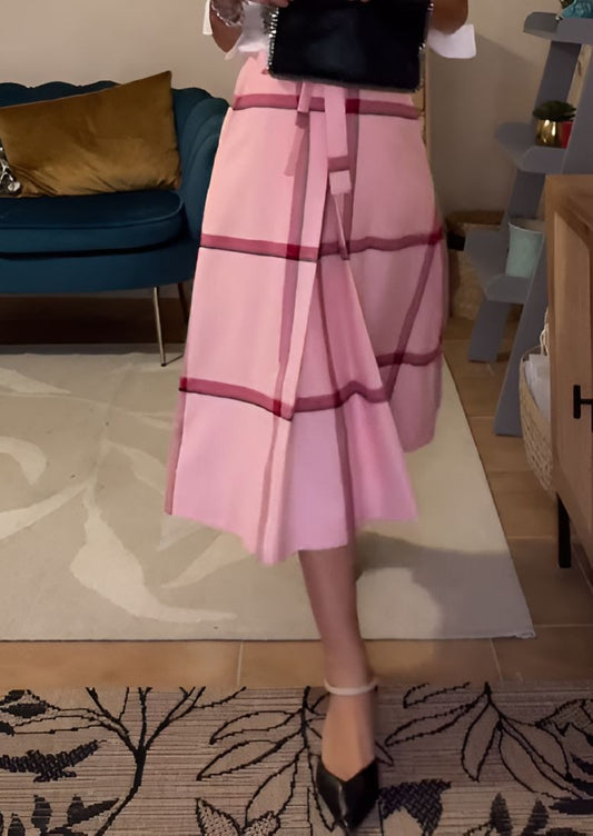 Elegant Pink Plaid Skirt