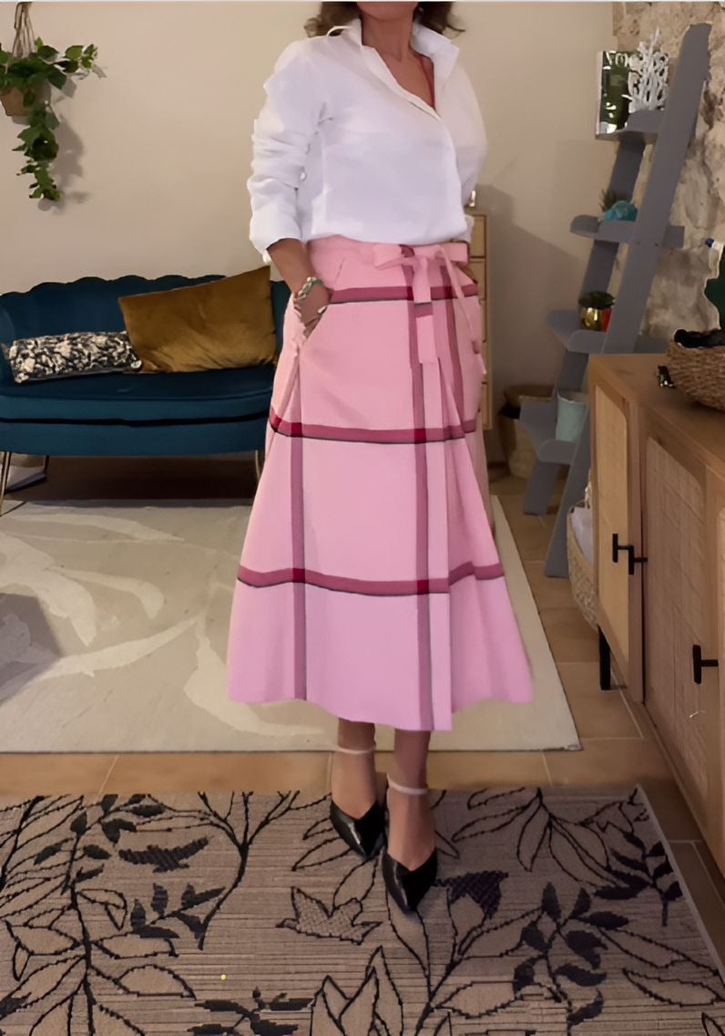 Elegant Pink Plaid Skirt