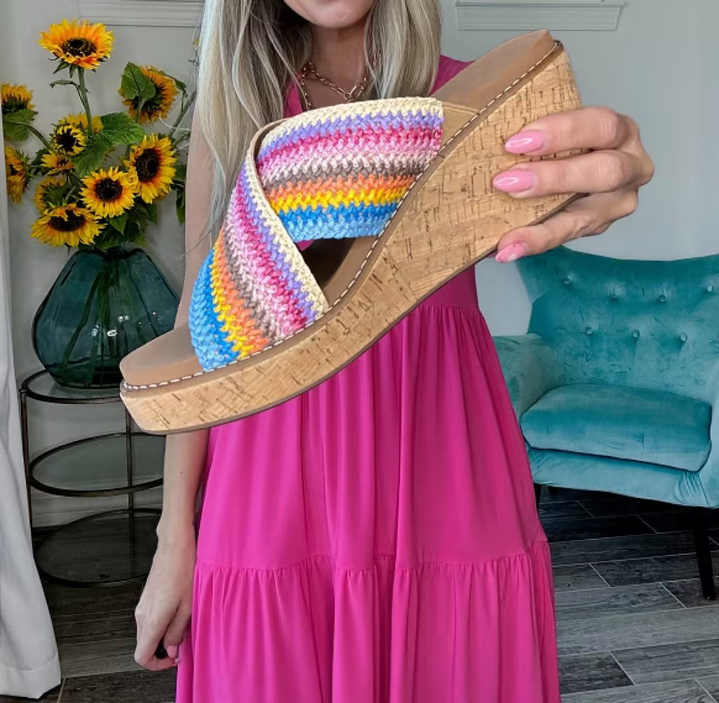 Colorful Striped Woven Wedges