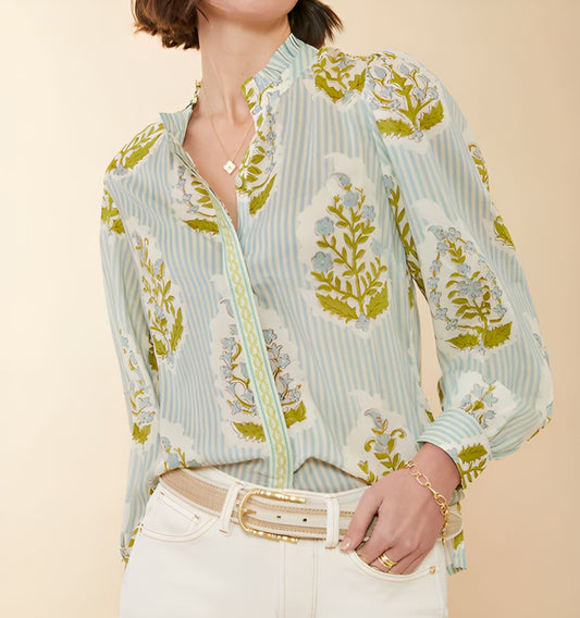 Stripe Floral Motif Blouse