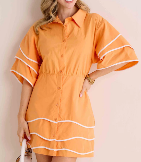 Orange Button Comfort Short Dress