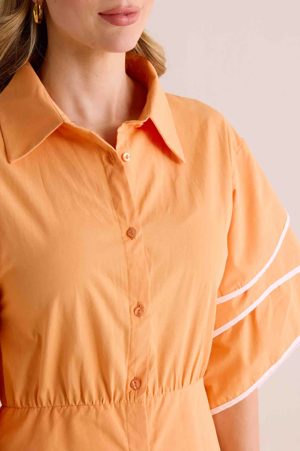 Orange Button Comfort Short Dress