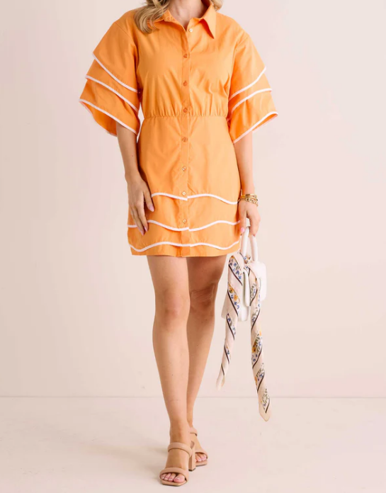 Orange Button Comfort Short Dress