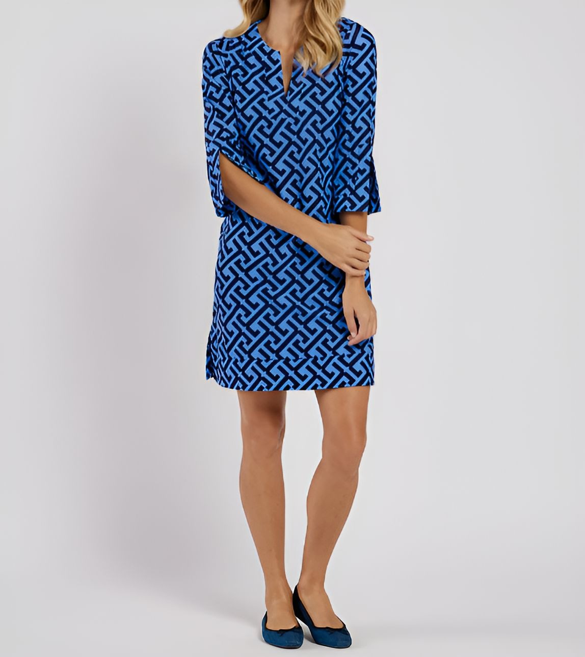 Blue Printed Midi Dress