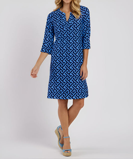 Blue Printed Midi Dress
