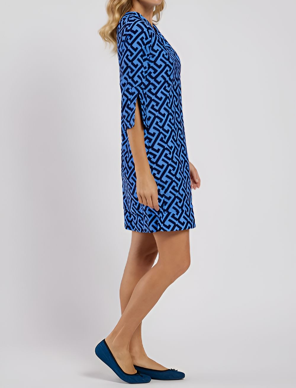 Blue Printed Midi Dress