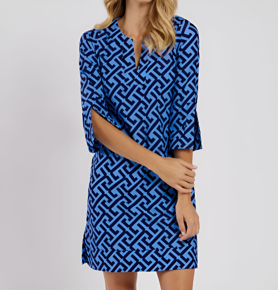 Blue Printed Midi Dress