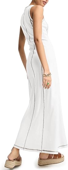 Womens Sleeveless Stitch Ribbed Tank Maxi Dresses