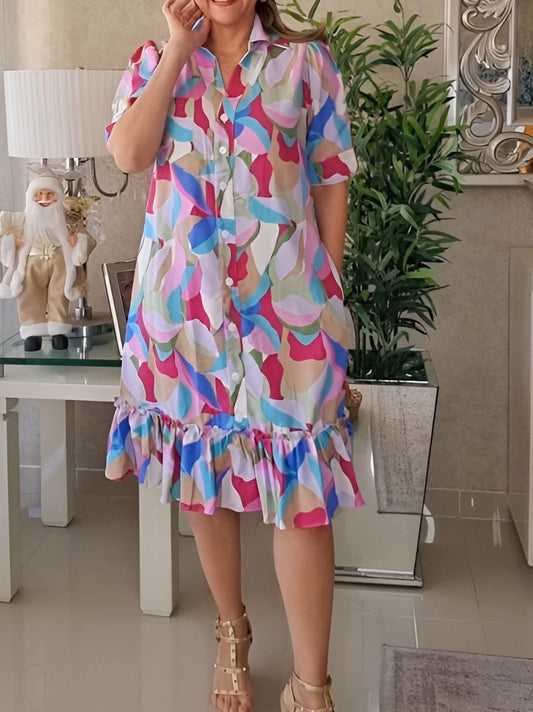 Color Block Button Midi Dress