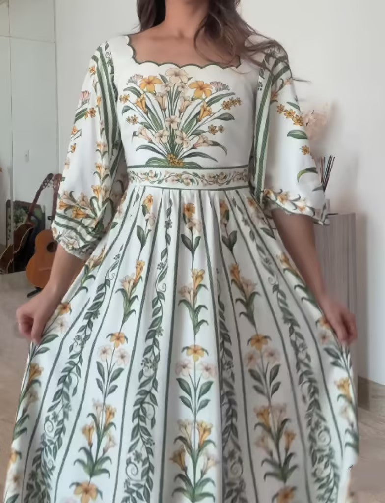 Square Neck Printed Backless Maxi Dress