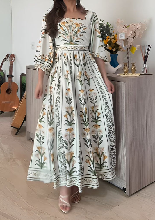 Square Neck Printed Backless Maxi Dress