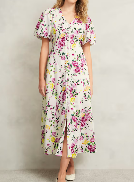 Floral Print V-neck Midi Dress