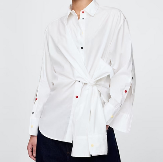 Plus Size White Tie-Front Shirt