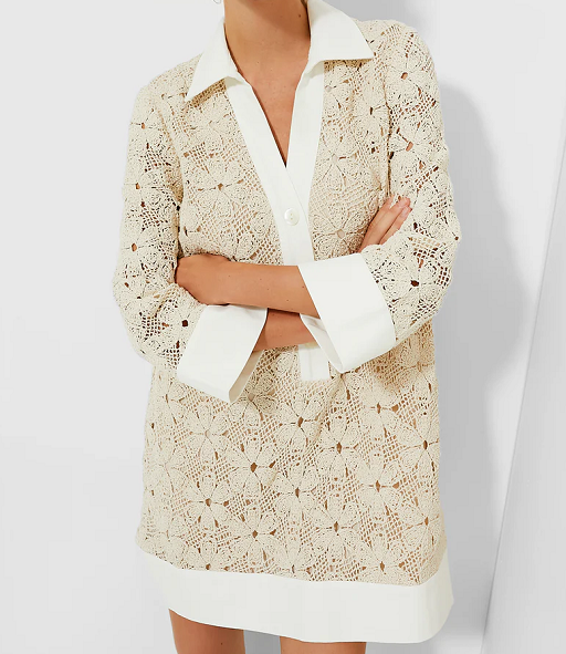 Tan Crochet Collier Dress