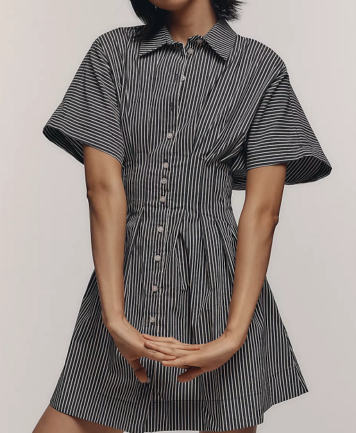 Button-Front Pleated Shirt Dress