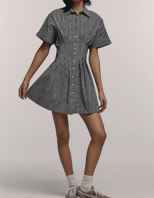 Button-Front Pleated Shirt Dress
