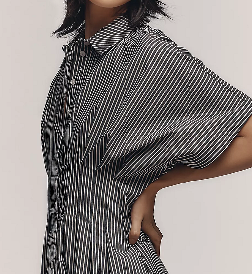 Button-Front Pleated Shirt Dress