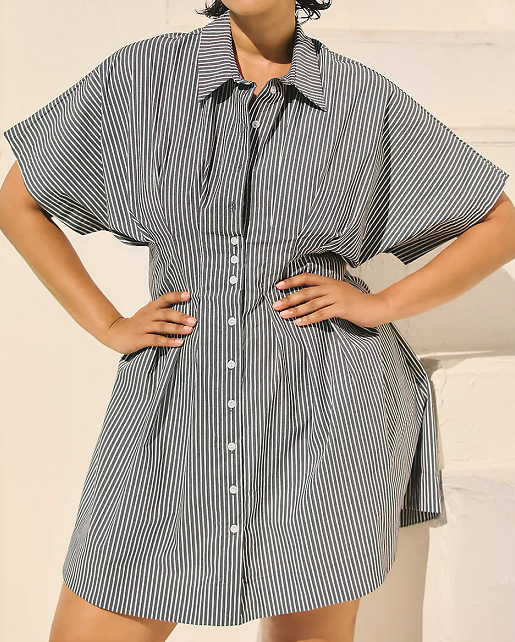 Button-Front Pleated Shirt Dress