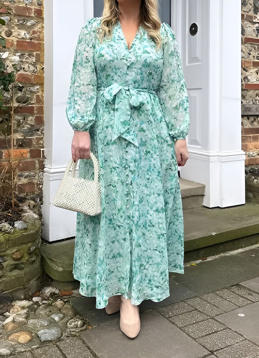 Green Tie Belted Dress