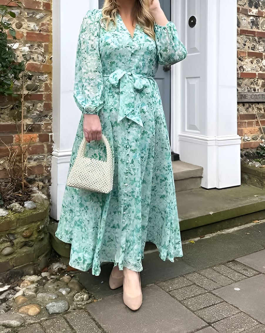 Green Tie Belted Dress