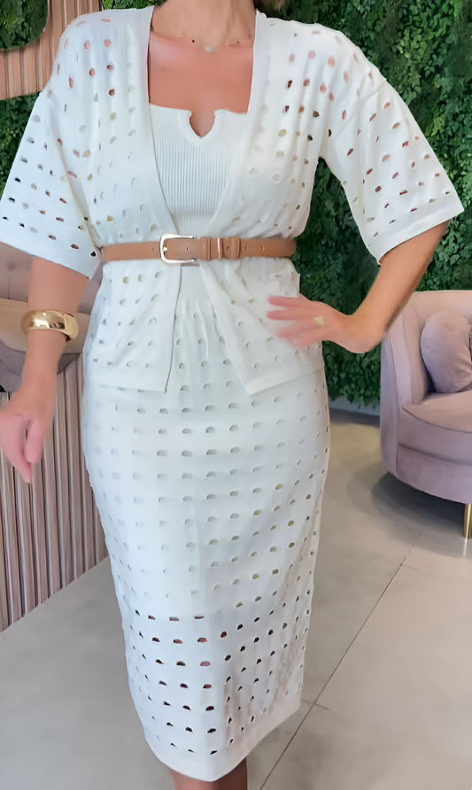 Skirt + Cardigan Set, Cream（Free shipping on full set purchases）