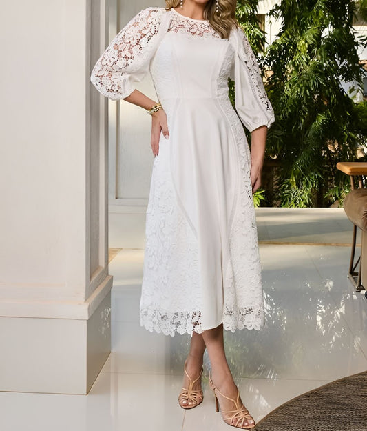 Elegant White Lace Midi Dress