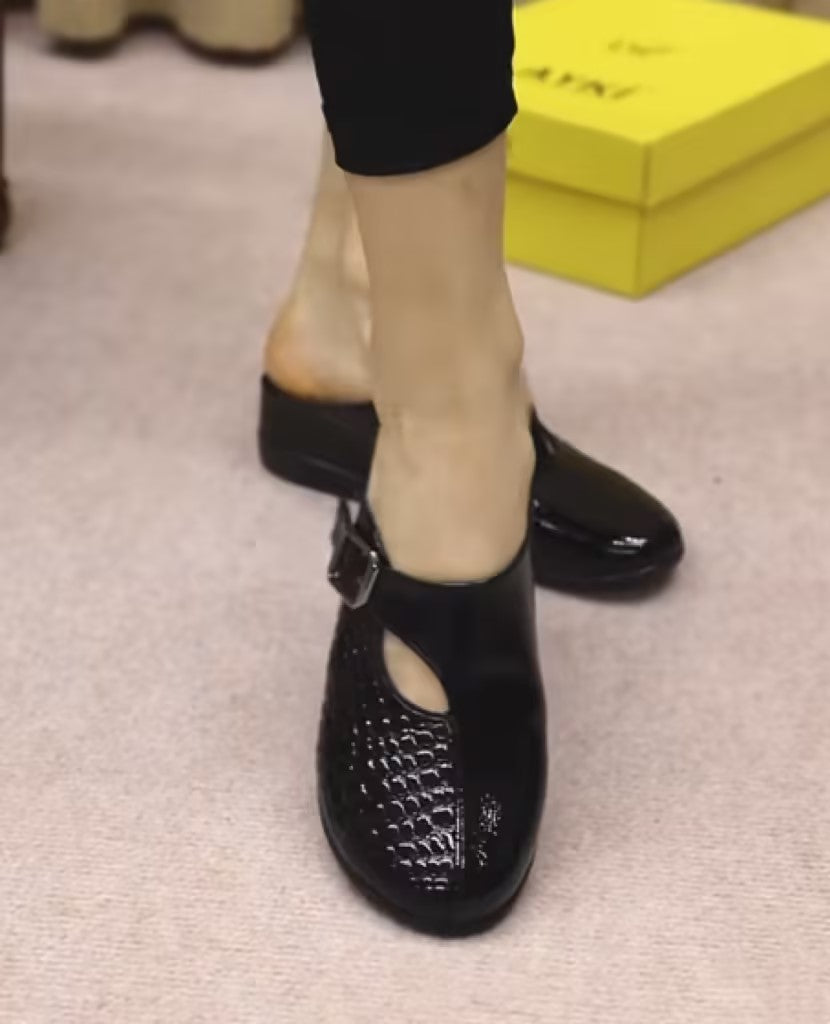 Black Shiny Platform Slippers