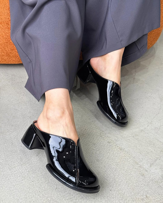 Square-Heel Glossed-Leather Sandals