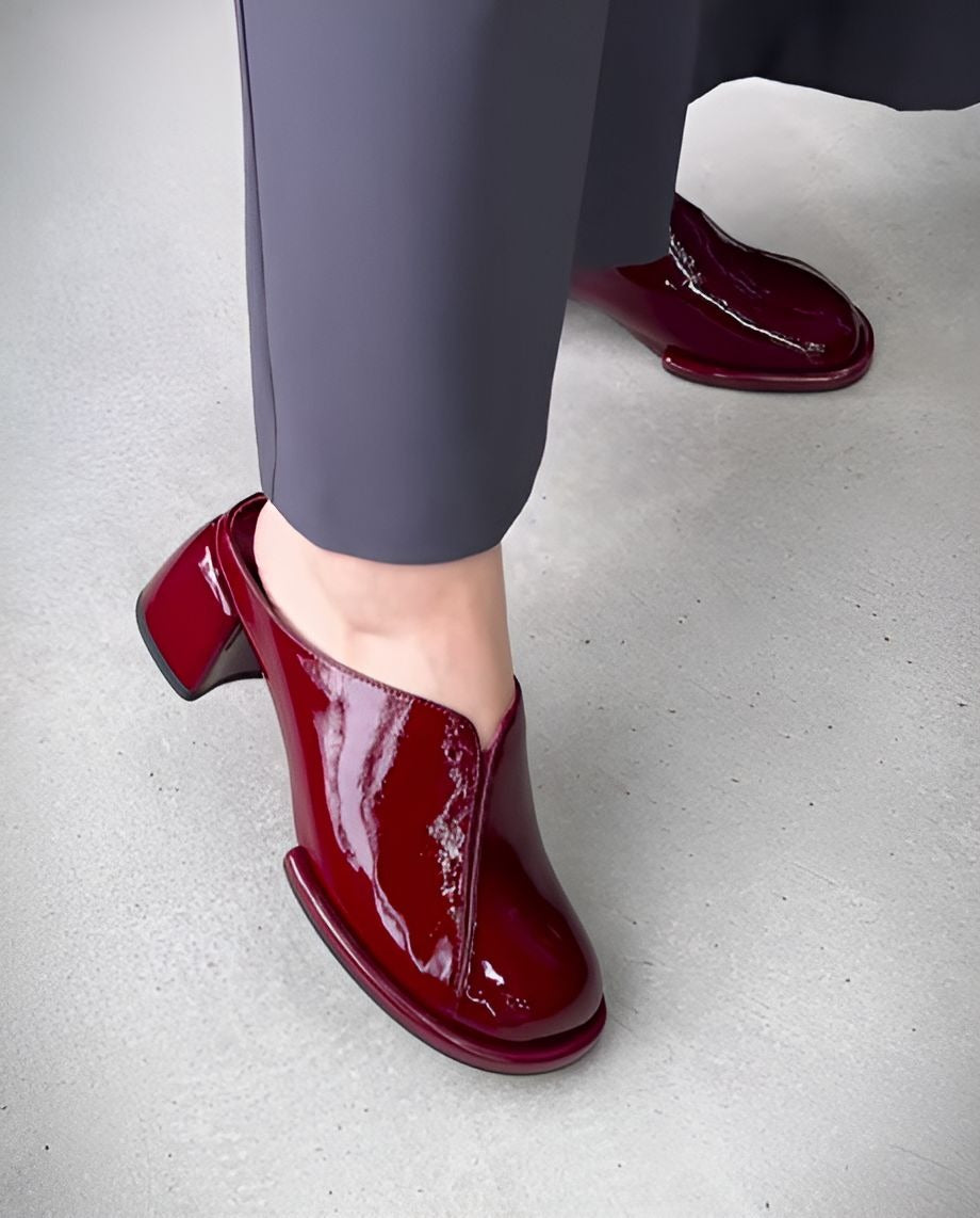Square-Heel Glossed-Leather Sandals