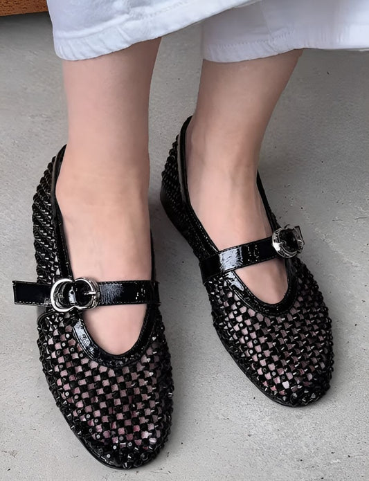 Black Mesh Breathable Sandals With Buckle