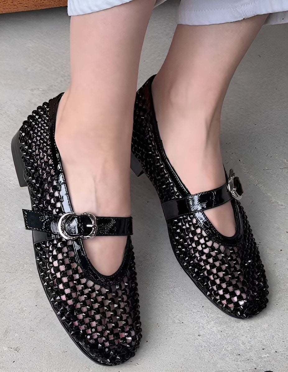 Black Mesh Breathable Sandals With Buckle