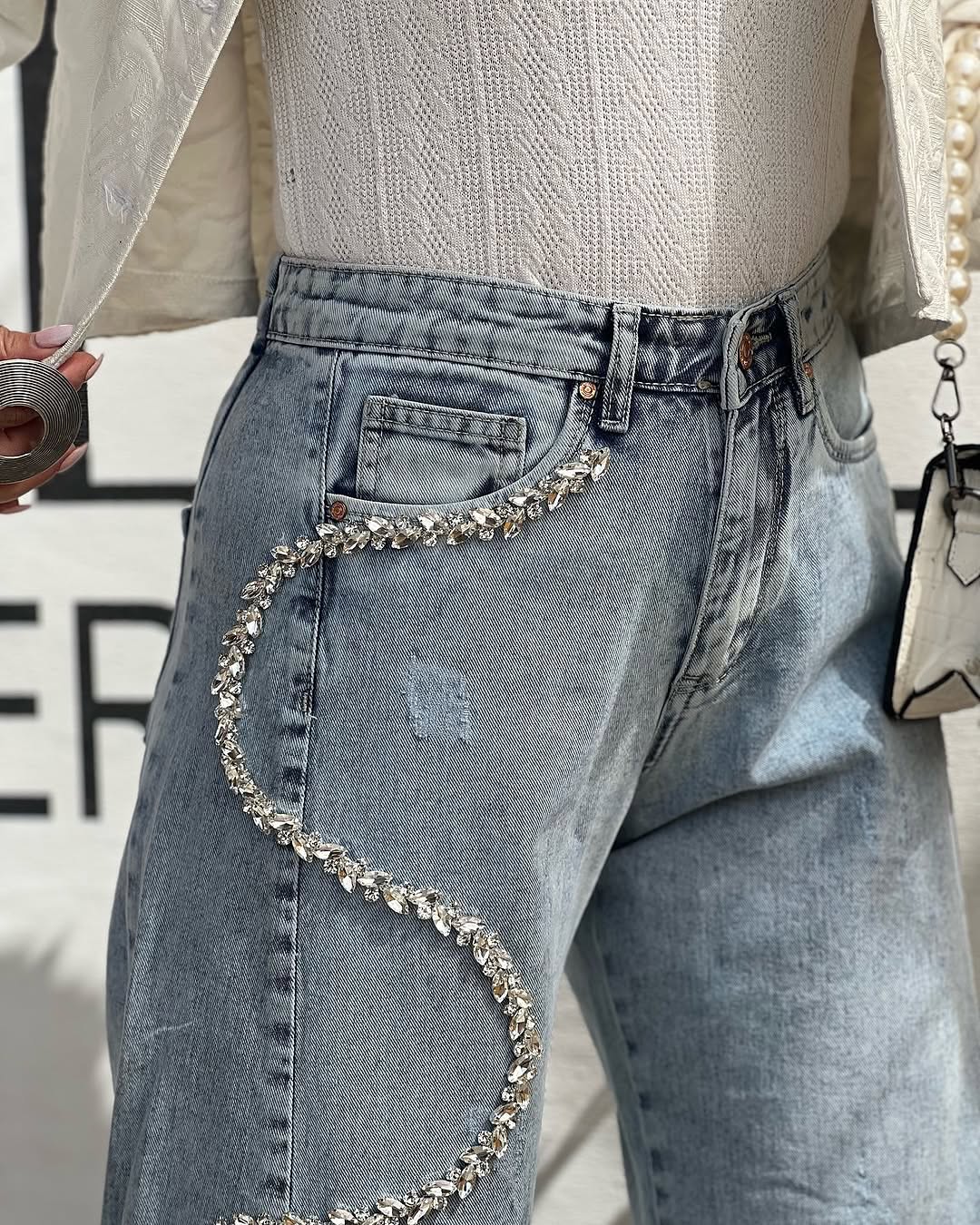 Women New Jeans With Rhinestones