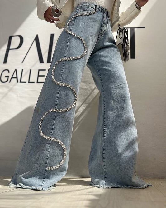Women New Jeans With Rhinestones
