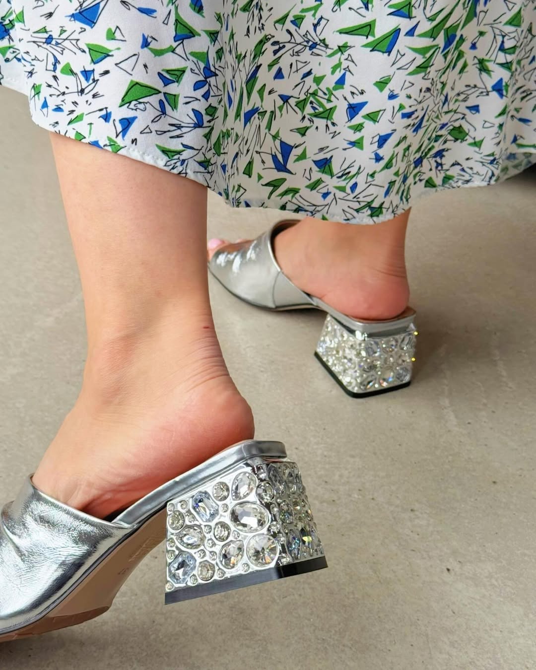 Silver Square Heel Slippers