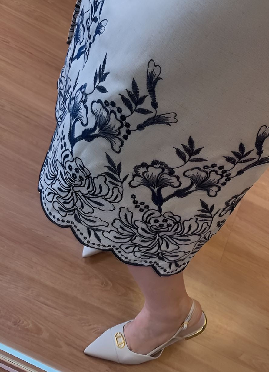Elegant Embroidered Print Midi Dress