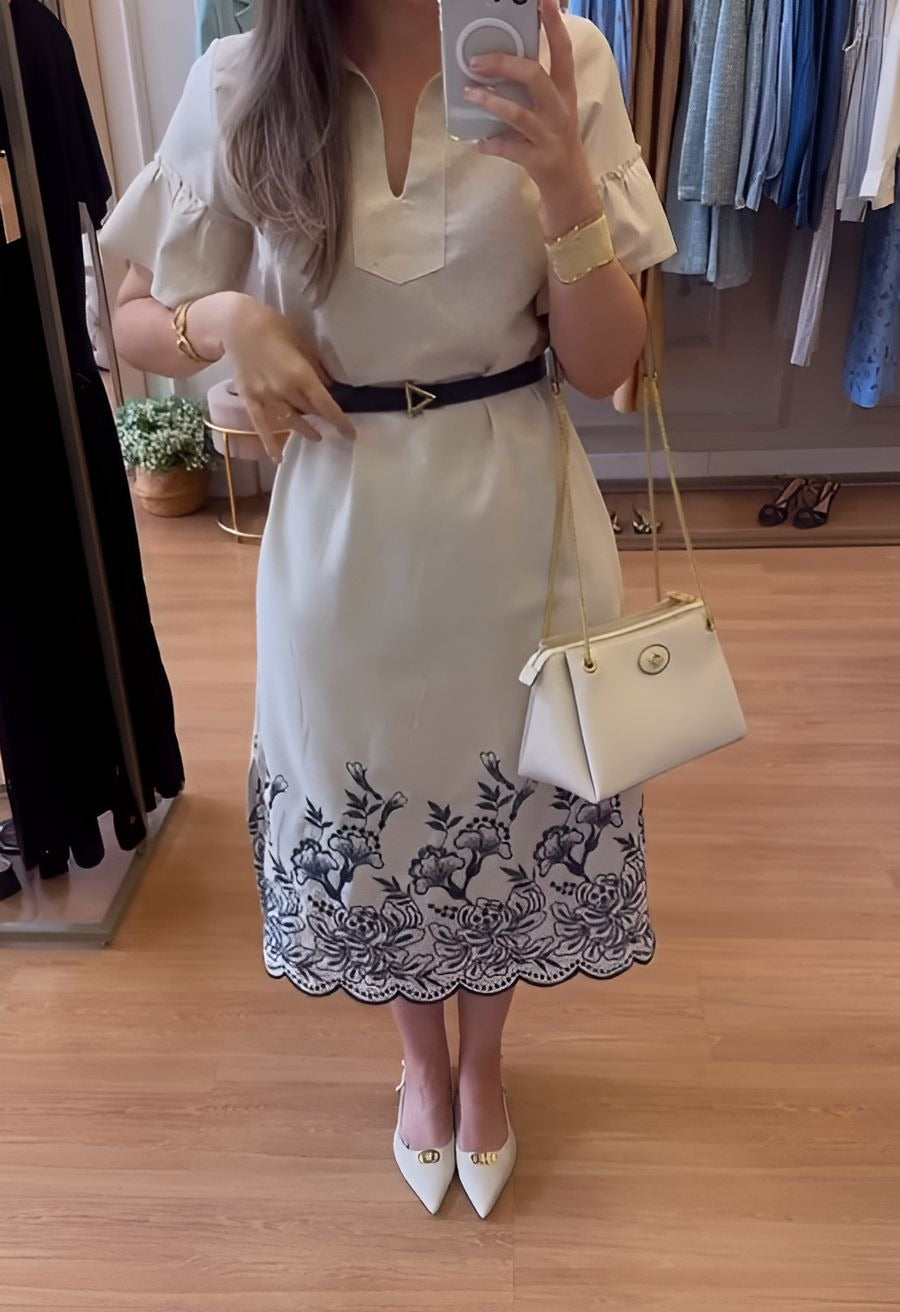 Elegant Embroidered Print Midi Dress