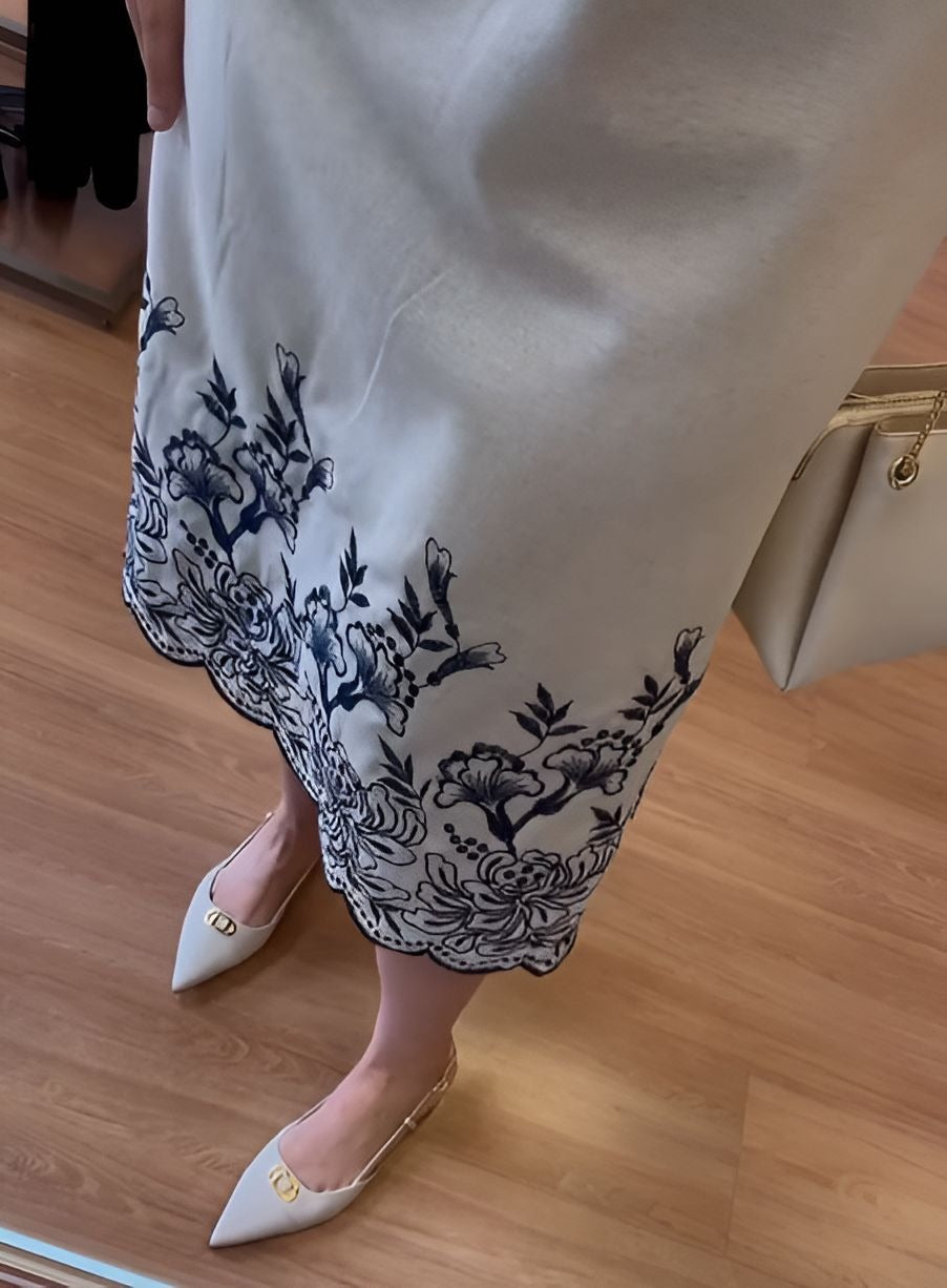 Elegant Embroidered Print Midi Dress