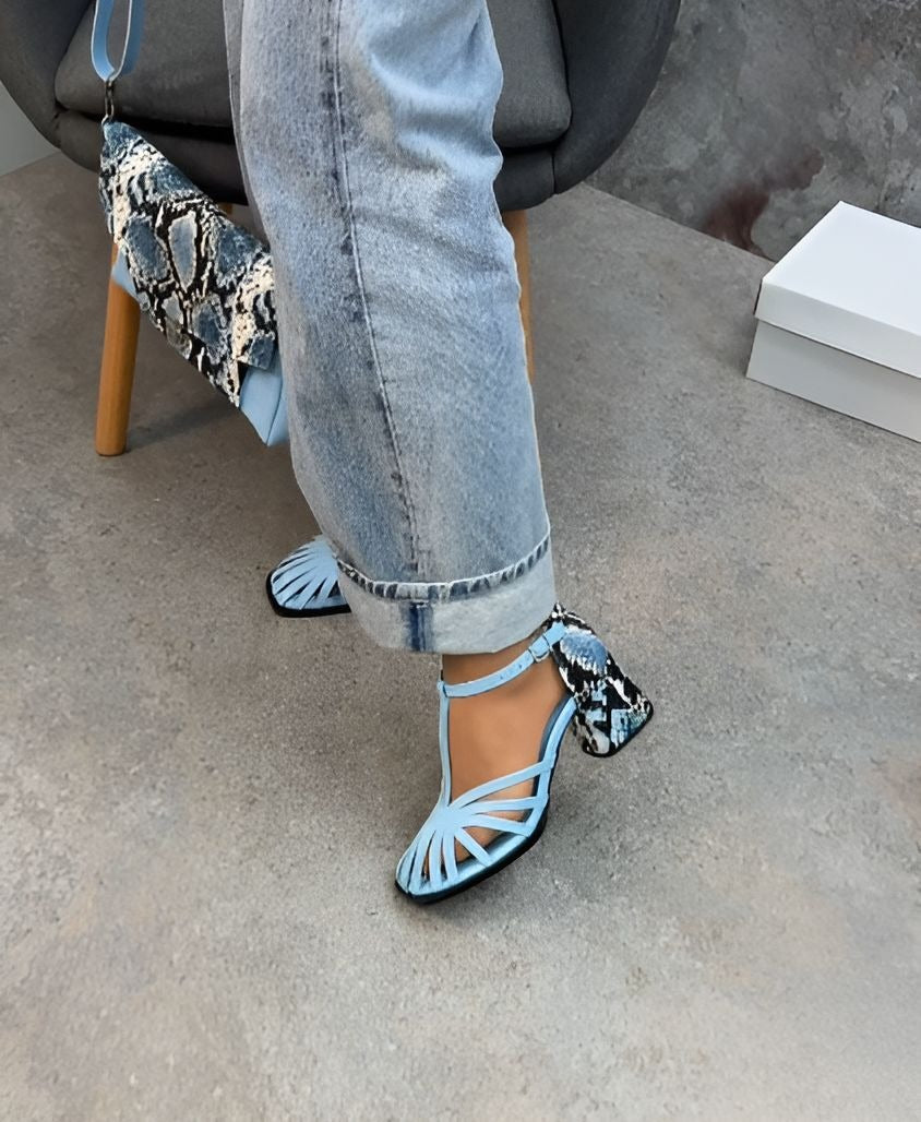 Blue Stylish Block Heel Sandals