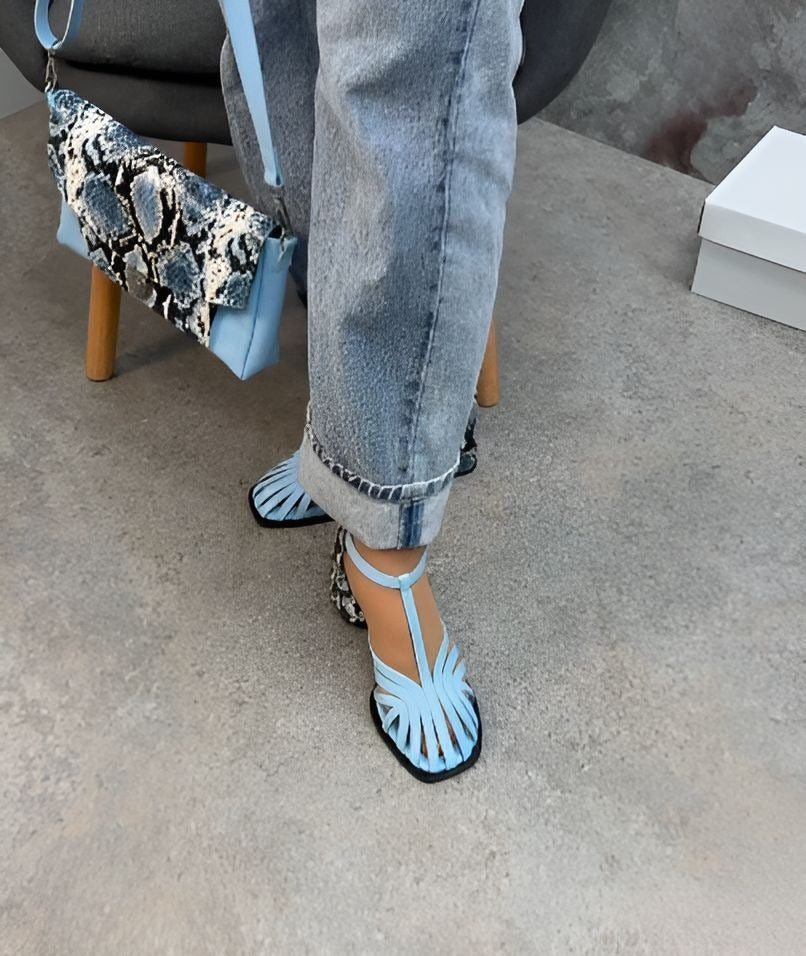 Blue Stylish Block Heel Sandals