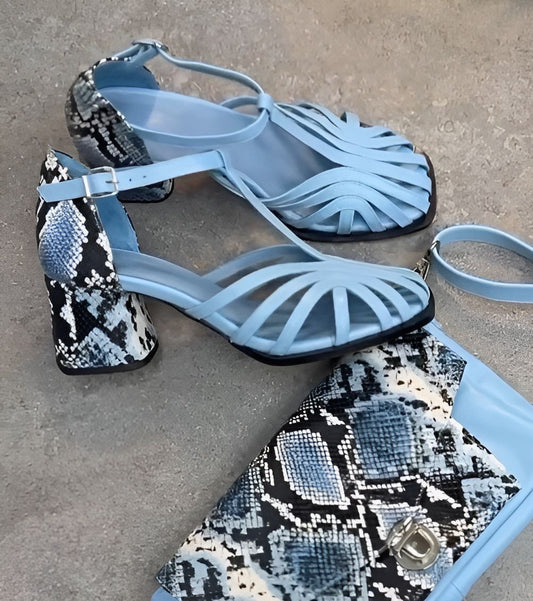 Blue Stylish Block Heel Sandals