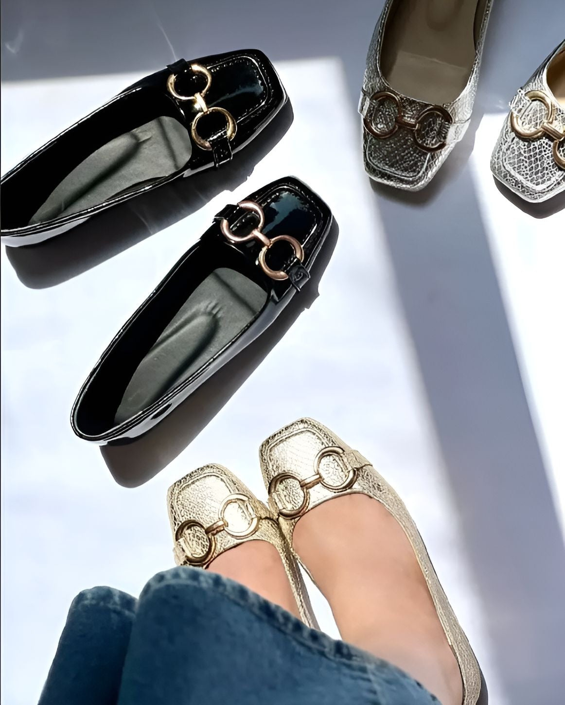 Women Soft Leather Shoes With Metal Buckles