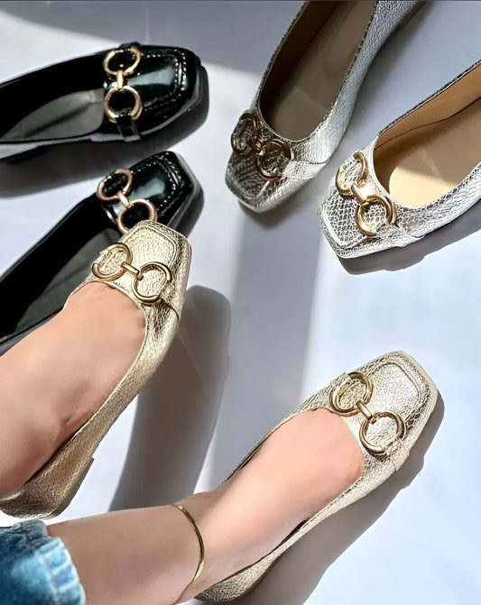 Women Soft Leather Shoes With Metal Buckles