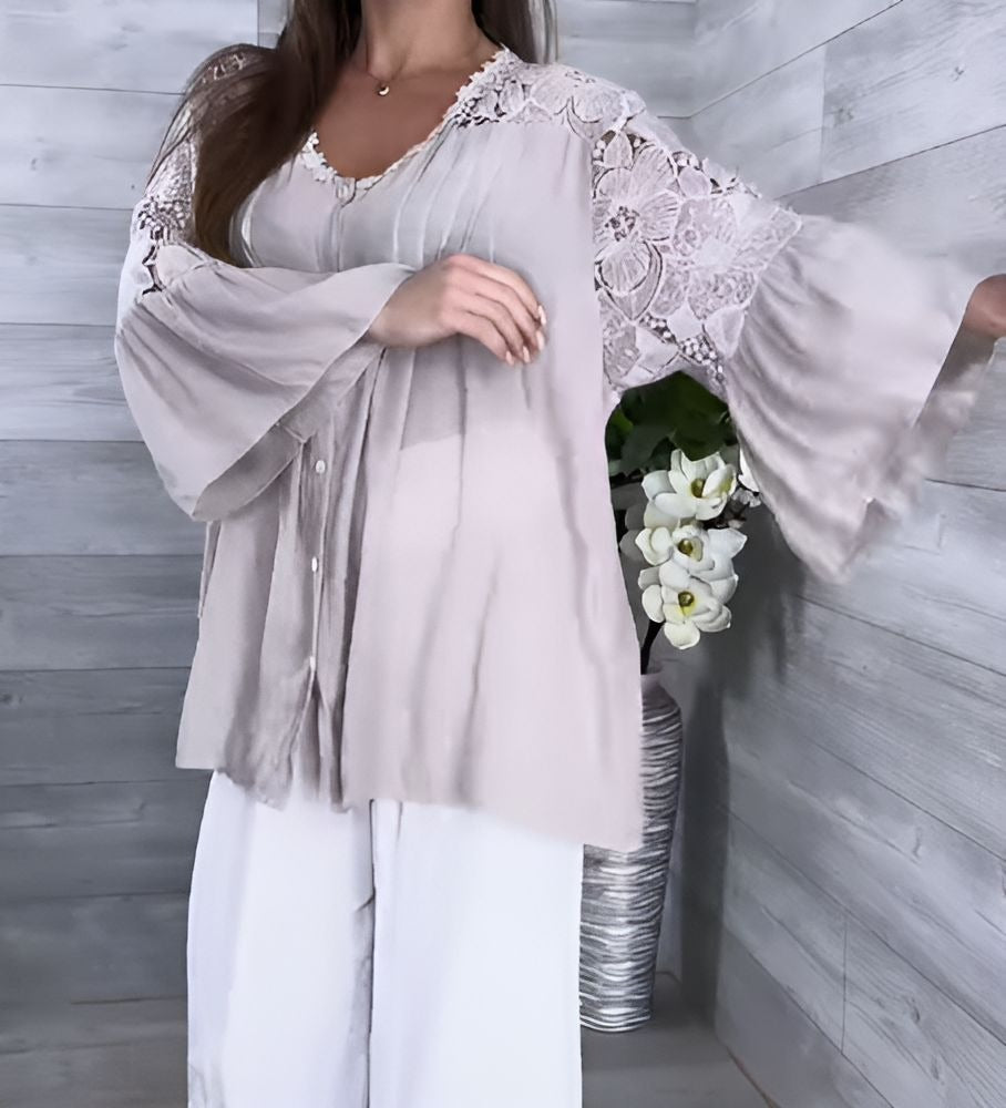 Summer Lace Flower Button Top