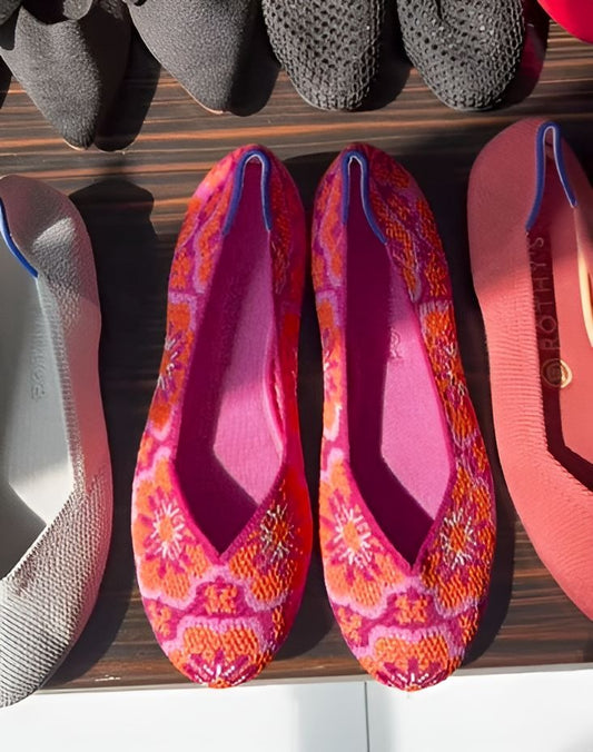Red Woven Flat Shoes For Women