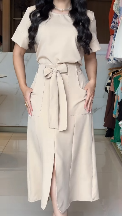 Women's Minimalist Solid Color Two-Piece Set