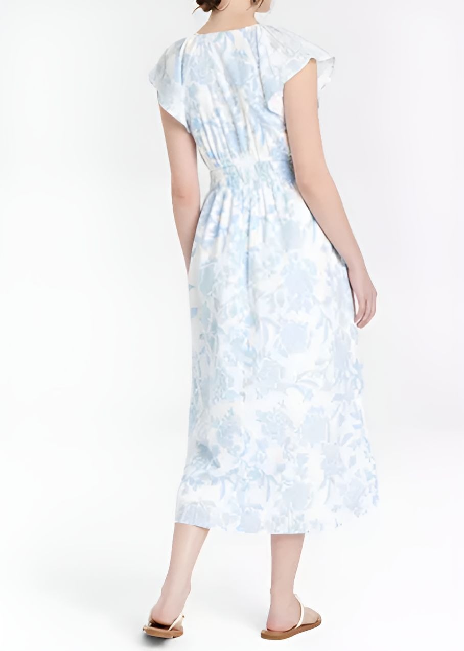 Women's Short Sleeve Smocked Midi A-Line Dress