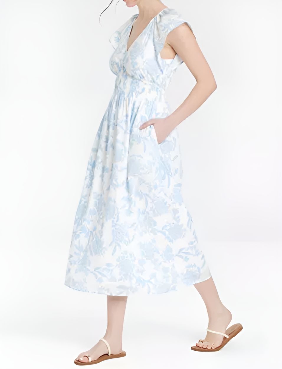Women's Short Sleeve Smocked Midi A-Line Dress